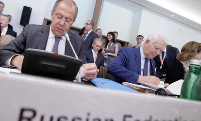 Sergei Lavrov durante la reunión informal de la OSCE de los ministros de Exteriores este martes en Mauerbach, Austria.
