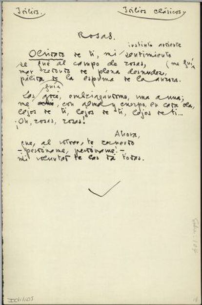 Manuscrito de uno de los poemas de Juan Ramón Jiménez contenidos en 'Idilios'.