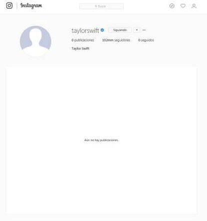 Perfil de Instagram de Taylo Swift que está eliminado.