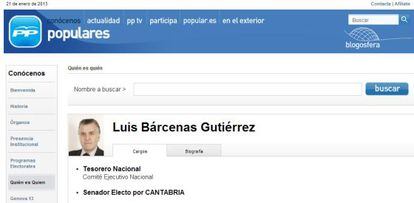 Luis Bárcenas, en la web del PP