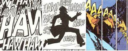 A la izquierda, dos viñetas de <i>Corto Maltés</i> (1975), de Hugo Pratt; a la derecha, fragmento de <i>La Sombra</i> (1989), de Howard Chaykin.