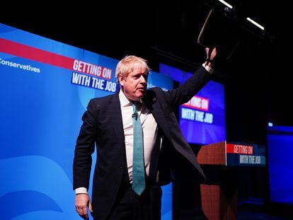 Boris Johnson, este sábado en Blackpool (Inglaterra), durante un evento del Partido Conservador.