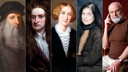 Desde la izquierda, Leonardo da Vinci, Isaac Newton, George Eliot, Susan Sontag y Oliver Sacks.