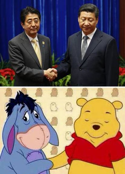 Winnie the Pooh e Ígor, comparados con Xi Jinping y el primer ministro japonés, Shinzo Abe.