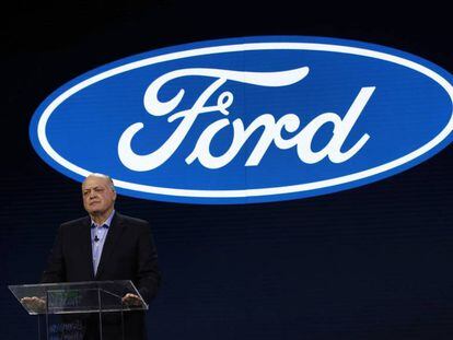 DETROIT, MI-JANUARY 14: Ford Motor Company President and CEO James Hackett speaks at the debut of Ford vehicles - the 2019 Ford Ranger truck, 2019 Ford Edge ST and Mustang Bullitt - at the 2018 North American International Auto Show January 14, 2018 in Detroit, Michigan. More than 5,100 journalists from 61 countries attend the NAIAS each year. The show runs January 20-28. Bill Pugliano/Getty Images/AFP  == FOR NEWSPAPERS, INTERNET, TELCOS & TELEVISION USE ONLY ==