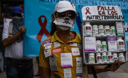 Manifestación por falta de antirretrovirales en Venezuela.