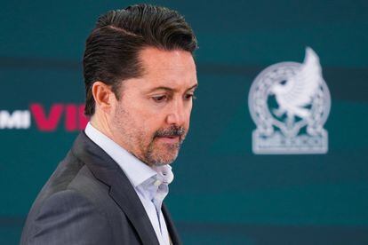 Yon de Luisa, presidente de la Federación Mexicana de Fútbol, durante una conferencia de prensa en Qatar. 