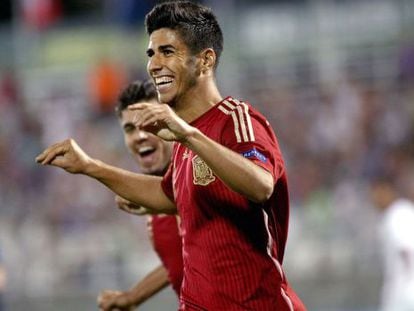 Marco Asensio celebra uno de sus dos goles a Francia en las semifinales 