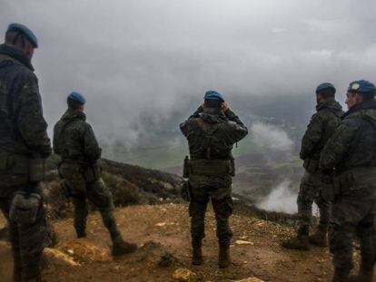 Unos cascos azules españoles, en enero en Líbano.