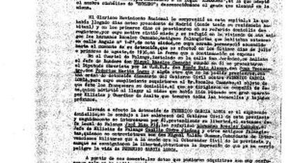 Documento oficial sobre la detención y muerte de Lorca que demuestra la implicación del Gobierno Civil de Granada.