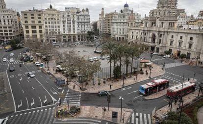 La plaza del Ayuntamiento de Valencia se convertirá en peatonal a partir del 20 de marzo. 