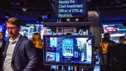 The Nasdaq studio prepares to ring the opening bell as Bitcoin Spot ETF's are launched on the Nasdaq Exchange on January 11, 2024 in New York City