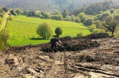 Toma de muestras realizada por organizaciones ecologistas en los lodos t&oacute;xicos esparcidos por As Pontes y As Somozas.