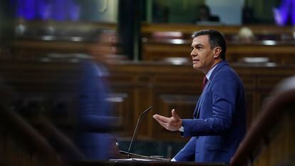 Pedro Sánchez, durante el debate sobre el estado de la nación, este miércoles en el Congreso.
