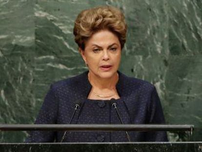 La presidenta brasile&ntilde;a, Dilma Rousseff, este domingo en la ONU.