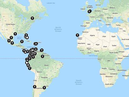 Mapa de mujeres venezolanas asesinadas en el extranjero.