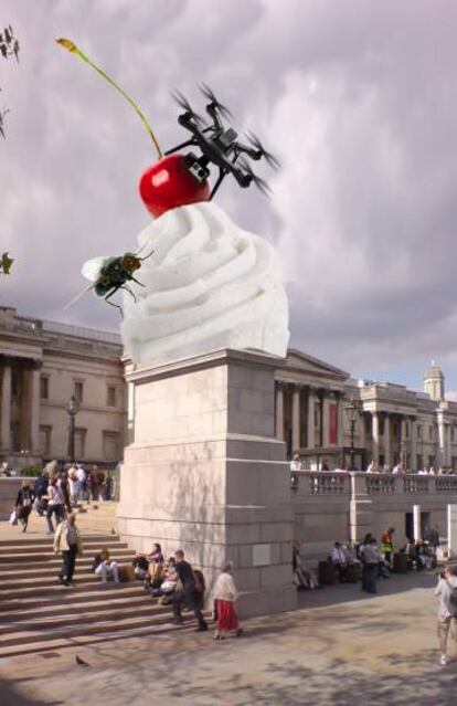 Recreación de 'The End' (2020), de Heather Phillipson, pendiente de inaugurarse en el cuarto plinto de Trafalgar Square, en Londres. 