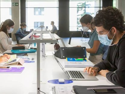 Estudiantes de la Universidad de Navarra estudian en la biblioteca el pasado noviembre.