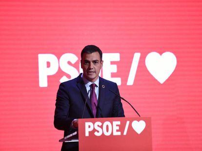 El presidente del Gobierno y secretario general del PSOE, Pedro Sánchez,  en la presentación de la precampaña de su partido para las elecciones generales del 28 de abril.
 