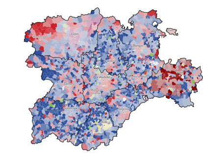El mapa de los resultados de las elecciones en Castilla y León, municipio a municipio 
