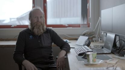 SIOS researcher Rudolf Denkmann on April 19 in his office in Longyearbyen.