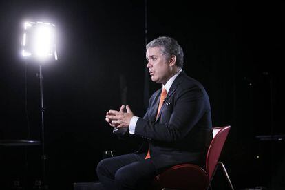 El presidente electo de Colombia, Iván Duque, el pasado lunes en el Teatro Alcázar de Madrid durante la entrevista.