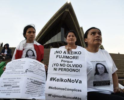 Protestas contra la candidata presidencial Keiko Fujimori ayer en Sidney. 