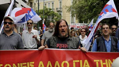 Manifestaci&oacute;n en Atenas por las reformas previstas por el Gobierno griego.