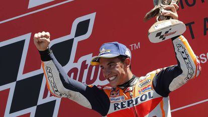 Marc Márquez (Repsol Honda) celebrando su victoria en el GP de Holanda.