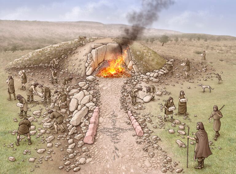 Reconstrucción del dolmen de El Pendón, en Reinoso (Burgos).