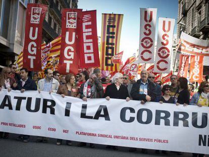 Cabecera de la manifestación al principio de la Via Laietana.