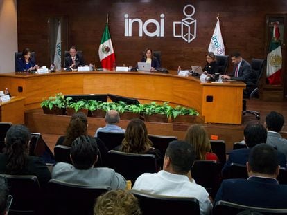 Una conferencia en las instalaciones del INAI, en Ciudad de México.