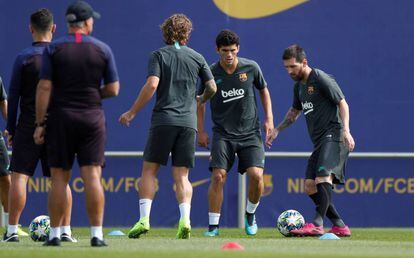 Messi, en el entrenamiento, en San Joan Despí.