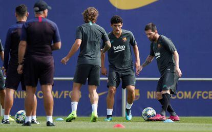 Messi, en el entrenamiento, en San Joan Despí.