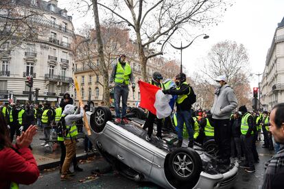 Protesters at a yellow vest protest in December 2018 in Paris, France.