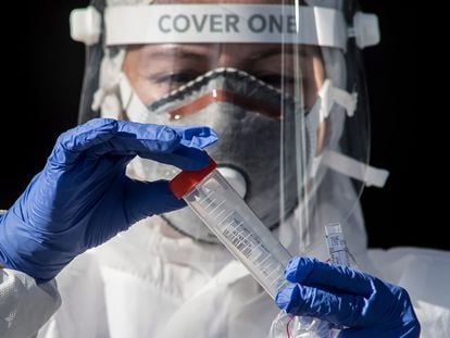 Un médico polaco examina un test para detectar el coronavirus, en Cracovia, el pasado 21 de abril.