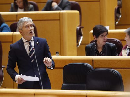 Fernando Grande-Marlaska interviene el 7 de noviembre en la sesión de control del Senado.