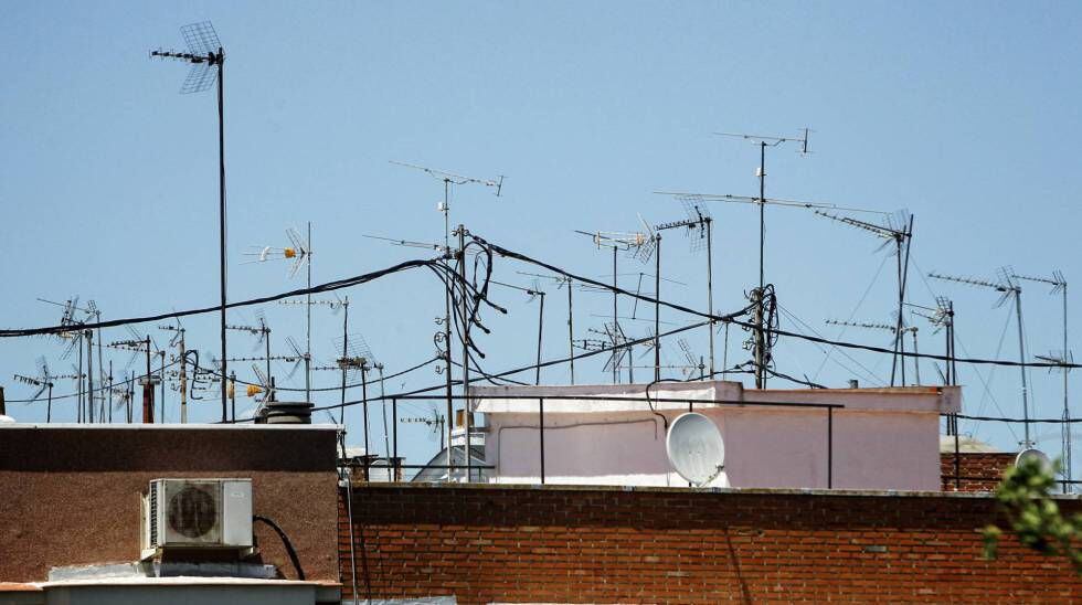 Antenas de un edificio de Madrid.