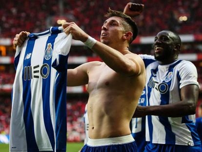 Herrera celebra su gol contra el Benfica.