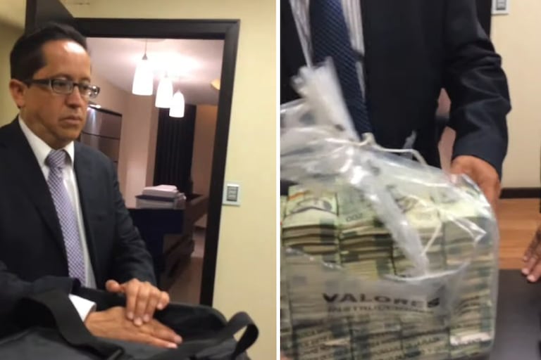 Vídeo difundido por Emilio Lozoya, en el que un supuesto funcionario de Pemex entrega dinero en efectivo a Rafael Caraveo.