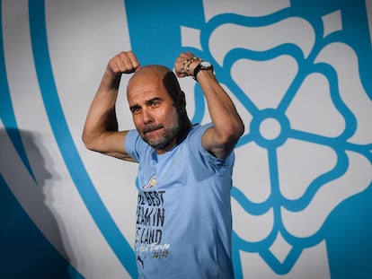 Pep Guardiola, durante las celebraciones de la Champions League en Manchester.