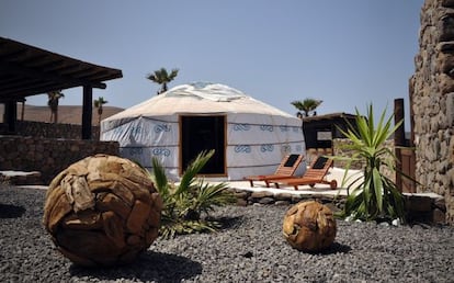 Vista de la Eco Yurt Suite, en el proyecto hotelero Lazarote Retreats, en Lanzarote. 