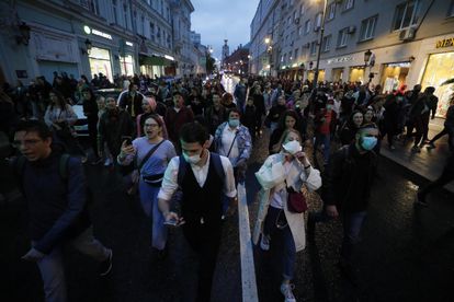 Protesta en Moscú contra la reforma de la Constitución, este miércoles.