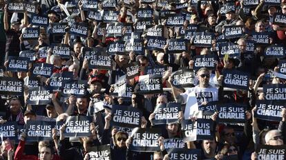 Movilización en Francia en defensa de la libertad de expresión tras el atentado a la revista ‘Charlie Hebdo’.