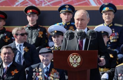 El presidente ruso, Vladímir Putin, durante el discurso en la plaza Roja en el Día de la Victoria.