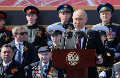 El presidente ruso, Vladímir Putin, durante el discurso en la plaza Roja en el Día de la Victoria.