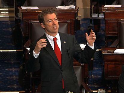 Rand Paul, durante su discurso de 13 horas. 