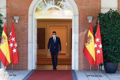 El presidente del Gobierno, Pedro Sánchez, ayer en el Palacio de la Moncloa.