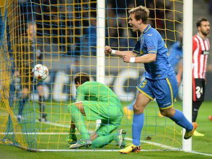 Polyakov celebra el primer gol del BATE