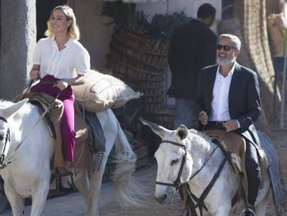 George Clooney y Brie Larson, en Navalcarnero durante la grabación del nuevo anuncio.